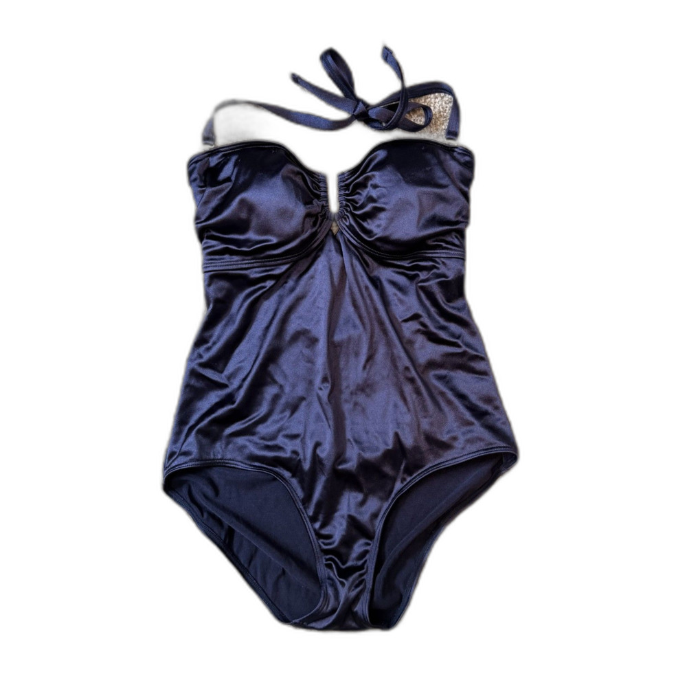 Seekers Essentials Australia One Piece Swimsuit Size 10 Navy Blue Halter NWT